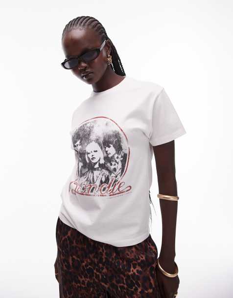Topshop – Gräddvit t-shirt med smal passform och licensierat Blondie-tryck - view 1