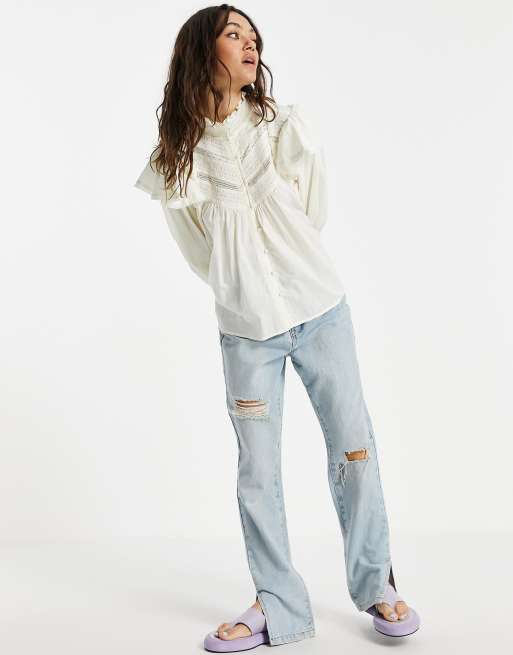 Topshop – Gräddvit topp med volang och kantdetalj, 4 av 4