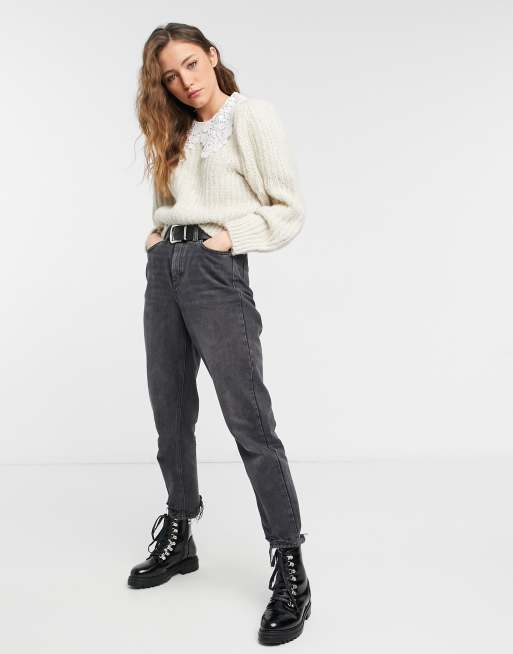 Topshop – Gräddvit tröja med virkad krage, 4 av 4