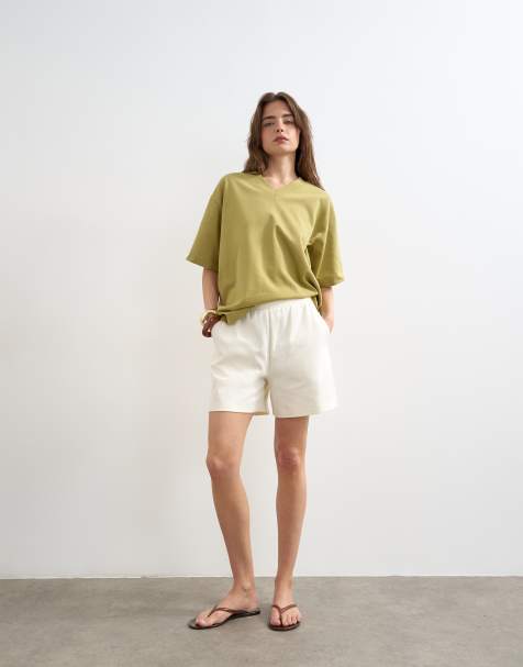 Topshop – Gräddvita mjukisshorts med interlocksömmar, del av set - view 1