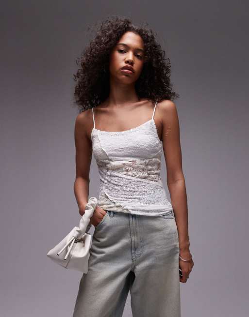Topshop – Gräddvitt linne i spetsmix