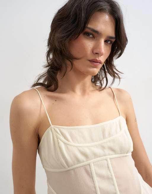 Topshop – Gräddvitt, skirt linne med dekorativ söm, 3 av 4