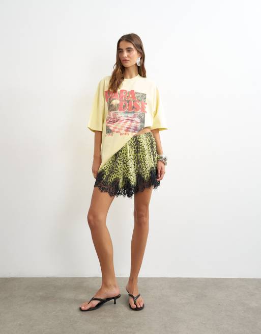 Topshop Grafik-T-Shirt „Paradise“ kurzärmlig in Gelb, 3 von 4