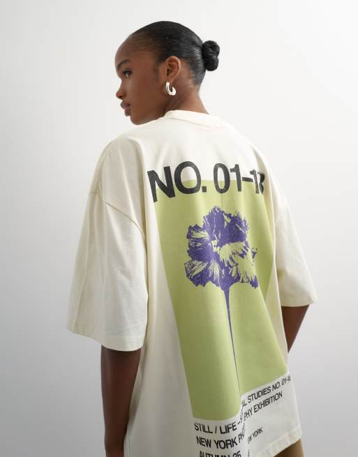 Topshop grafisk 'No. 1' oversized T-shirt i ecru, 3 af 4
