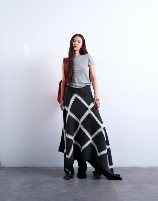 Topshop – Grafitowa dzianinowa spódnica we wzór w romby, część zestawu