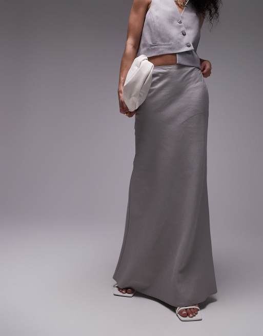 Topshop – Grafitowa spódnica maxi ze skosu
