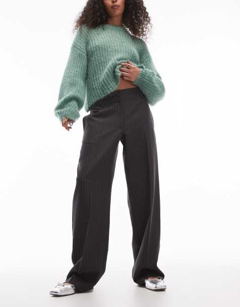 Topshop low slung stripe trouser in charcoal