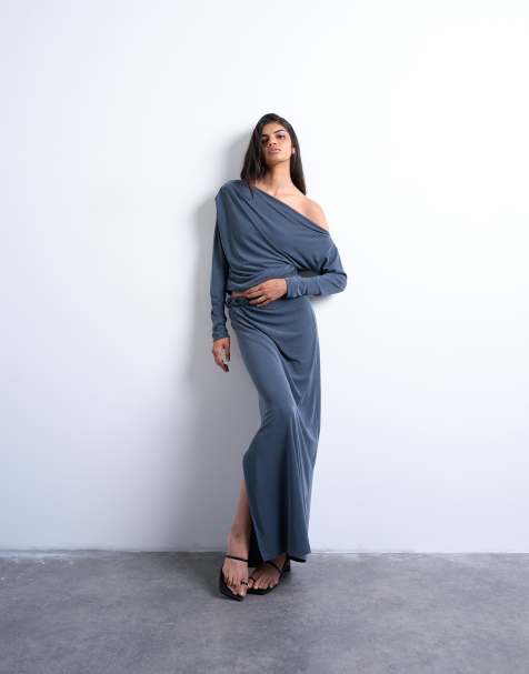 Topshop cupro twist detail maxi skirt co-ord in charcoal grey