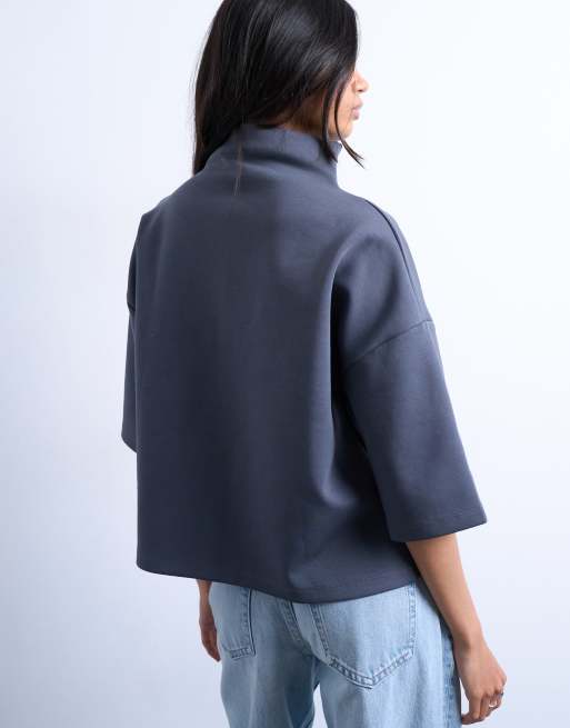 Topshop – Grafitowoszary top z golfem z materiału interlock, 4 z 4
