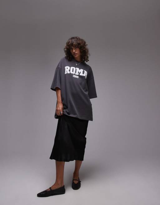 Topshop – Grafitowy T-shirt oversize z grafiką „Roma 1989“, 2 z 4