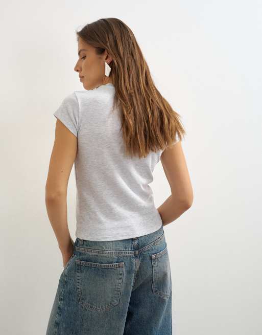 Topshop – Gråmelerad, vardaglig t-shirt , 4 av 4