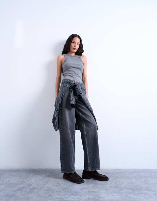 Topshop - Gråmeleret ribstrikket top med racerhals, 4 af 4