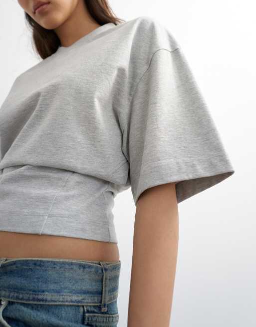 Topshop - Gråmeleret T-shirt med struktur i taljen, 3 af 4