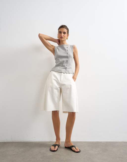 Topshop - Gråmeleret top med knapper, 2 af 4