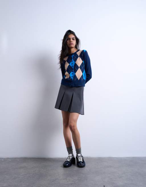 Topshop – Granatowy cienki kardigan w romby, 2 z 4