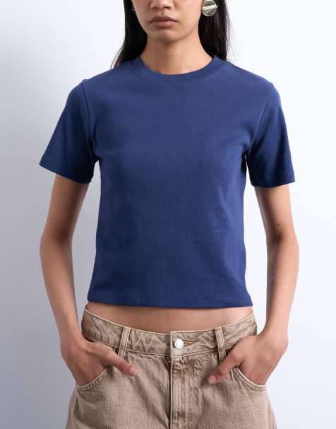 Topshop – Granatowy T-shirt o krótkim fasonie - view 1