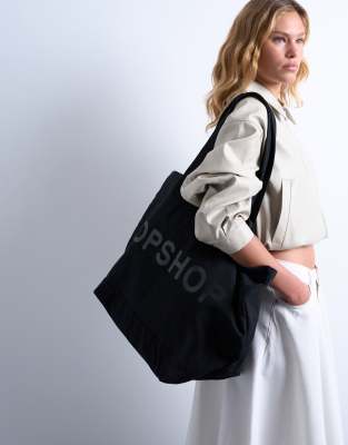 Topshop - Grand tote bag en toile - Noir