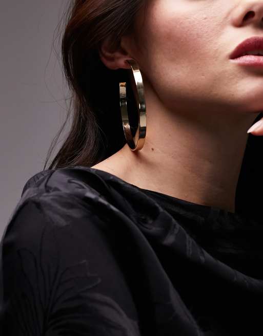 Topshop - Grandes créoles plates en plaqué or 14 carats, 4 de 4