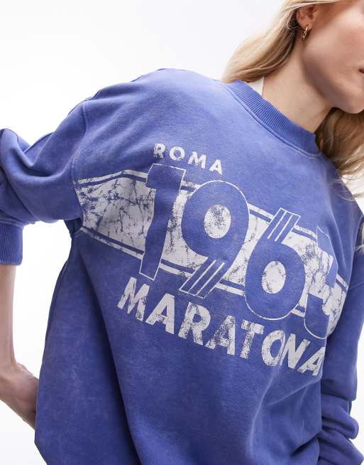 Topshop graphic 1863 maratona vintage wash oversized sweatshirt in