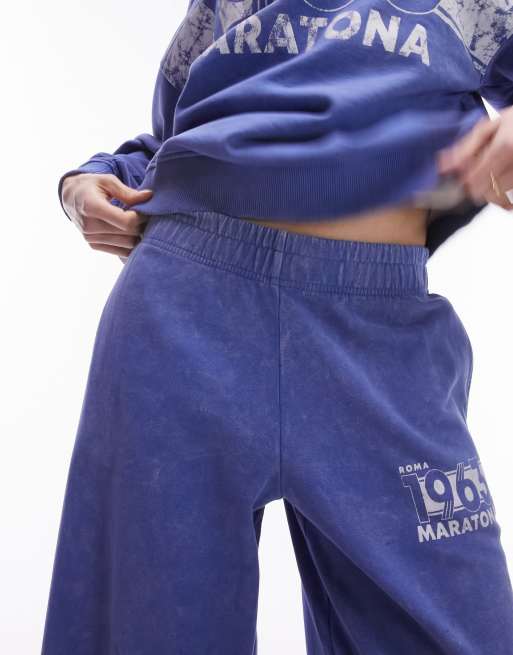 Topshop graphic 1863 maratona vintage wash sweatpants in mid blue part of a set