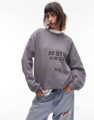 Topshop Graphic 98 Studio Oversized Vintage Wash Sweatshirt In
