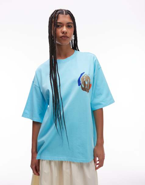 Topshop graphic abstract back print oversized tee in blue - view 1