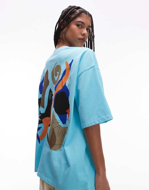 Topshop graphic abstract back print oversized tee in blue, 2 of 4