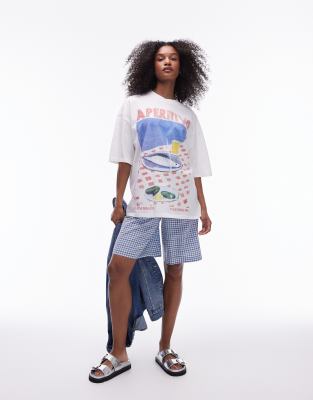 Topshop Graphic Aperitivo Oversized Tee In Ecru-white