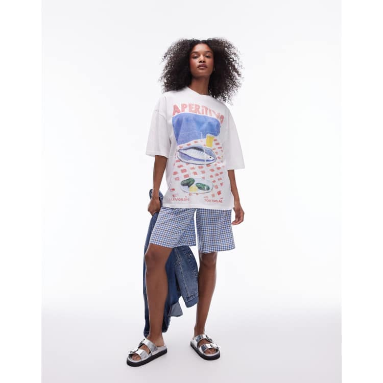 Topshop graphic aperitivo oversized tee in ecru | ASOS