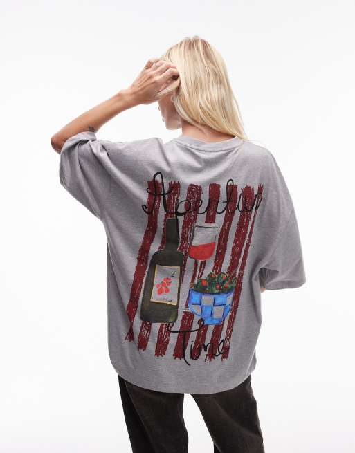 Topshop graphic Aperitivo oversized tee in gray heather