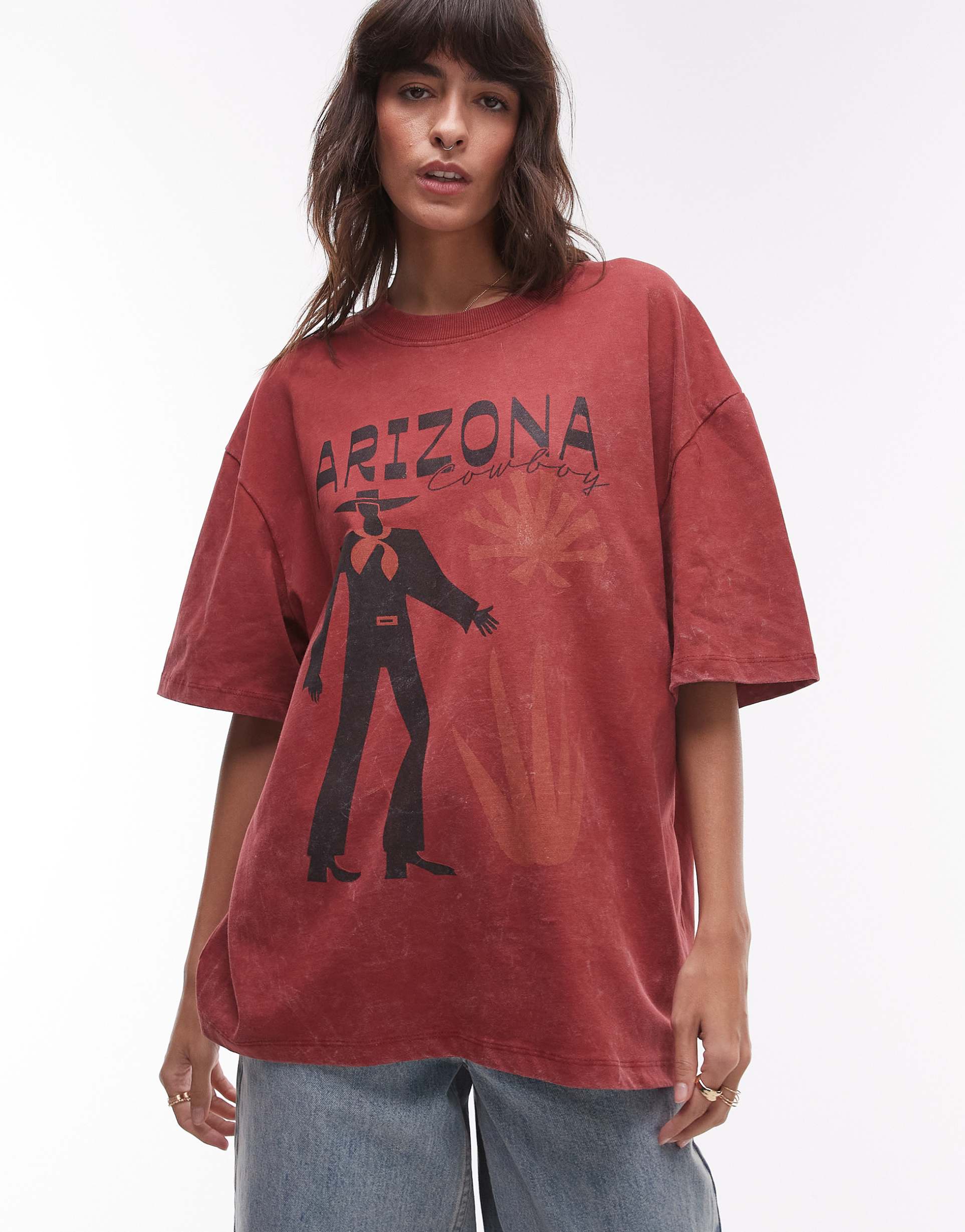 topshop graphic arizona holiday oversized tee in burgundy