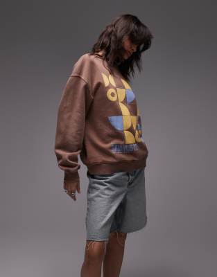 Topshop Graphic Bauhaus Sweatshirt In Brown