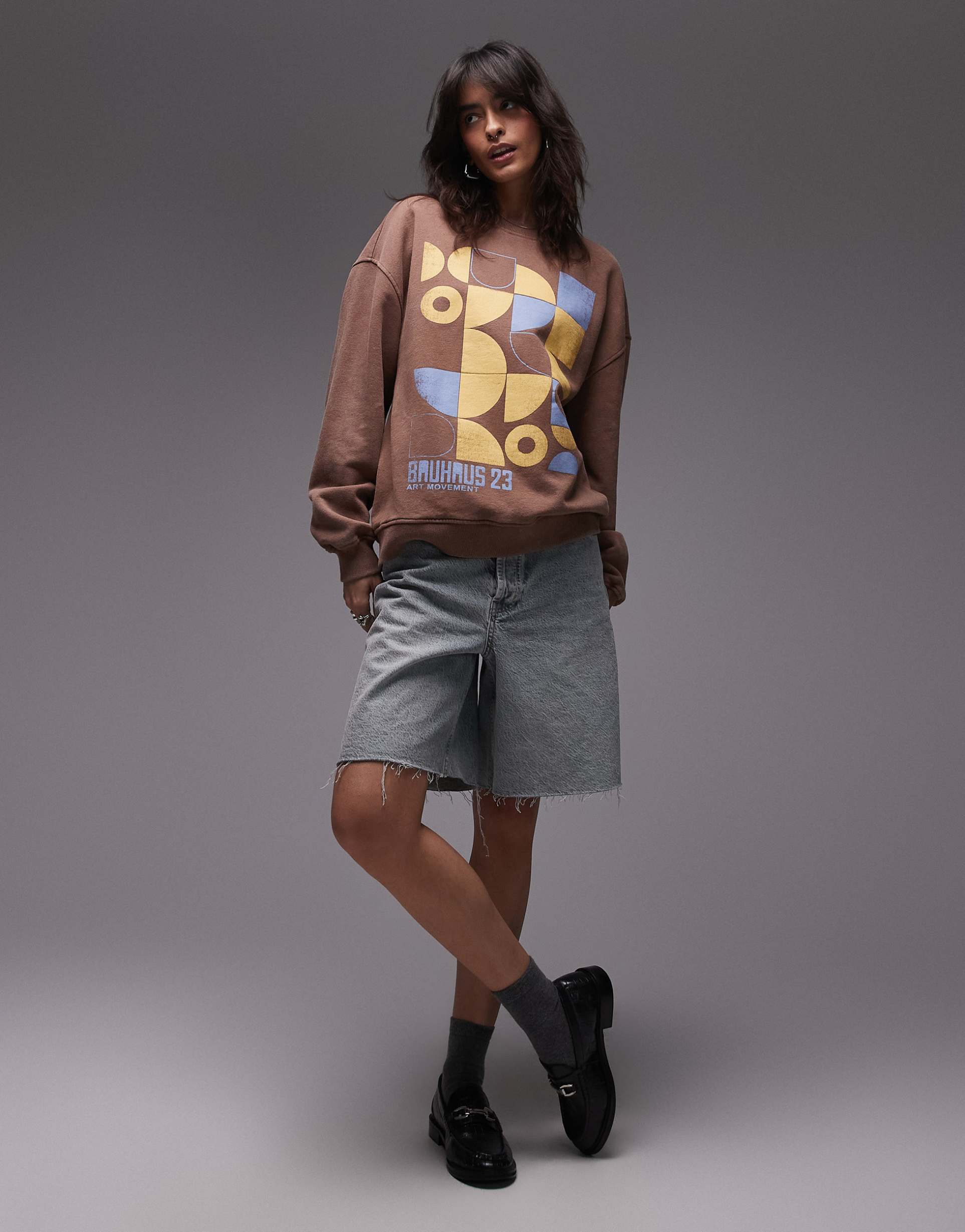 topshop graphic bauhaus sweatshirt in chocolate brown