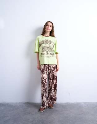 Topshop Graphic Biarritz Oversized Ringer Tee In Green