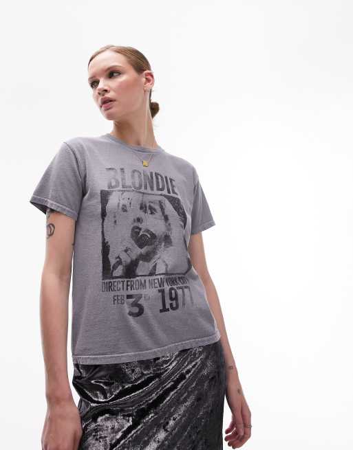 Topshop graphic Blondie 1977 shrunken tee in washed black