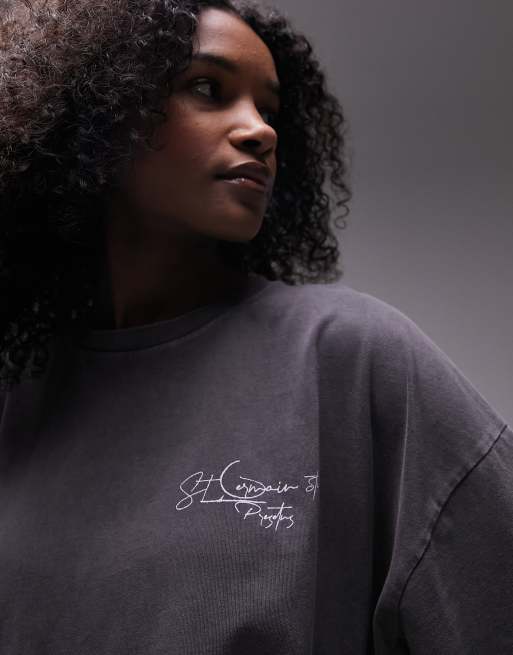 Topshop graphic blurred rose oversized tee in charcoal, 2 of 4