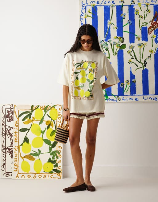 Topshop graphic Bradley.B lemon print T-shirt in yellow, 3 of 4