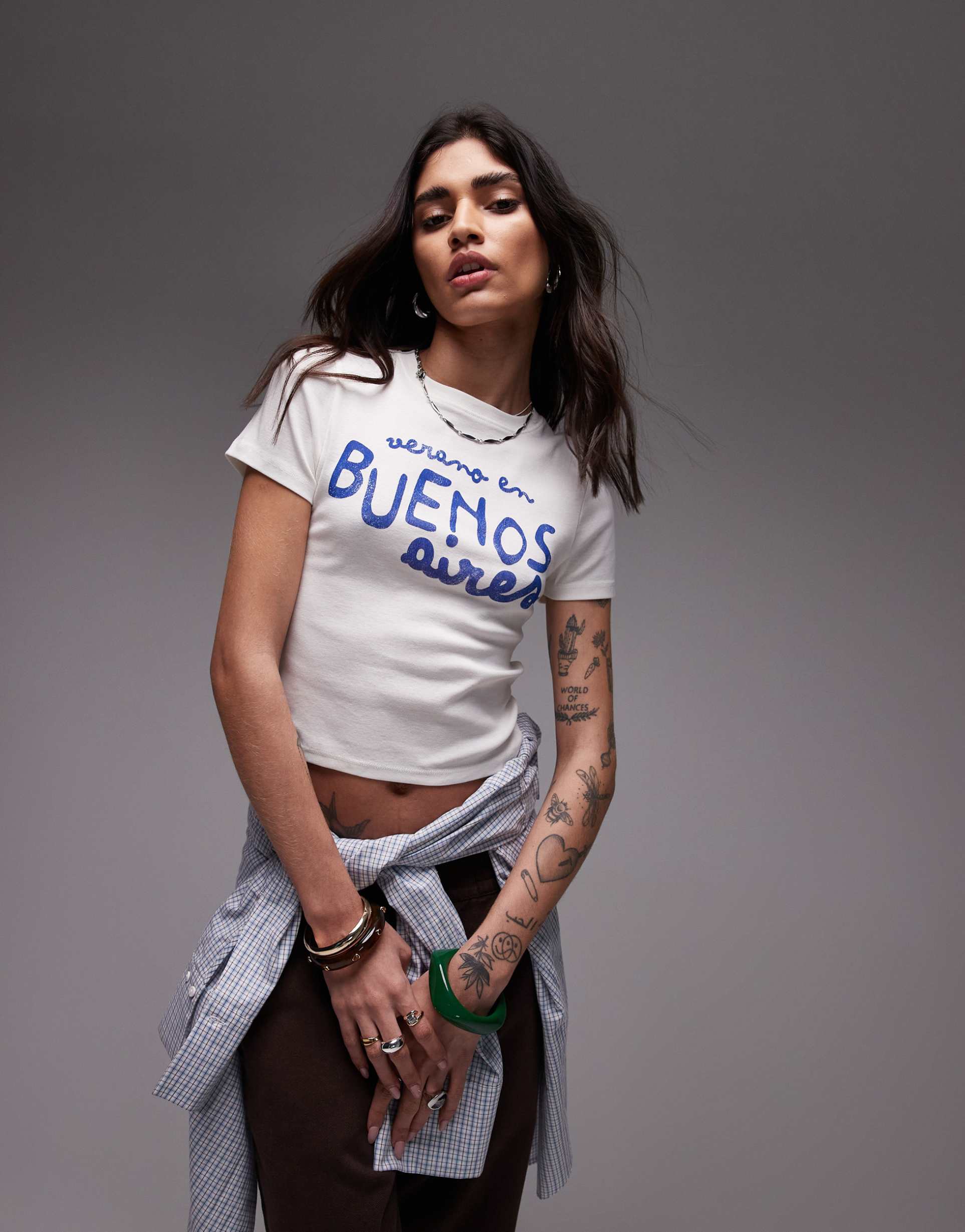 topshop graphic buenos aires baby tee in ivory