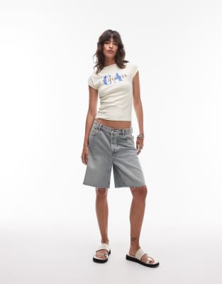Topshop Graphic California Puff Print Cap Sleeve Baby Tee In Neutral