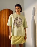 [Topshop] Topshop graphic Cap D'Antibes shell oversized tee in green M GREEN
