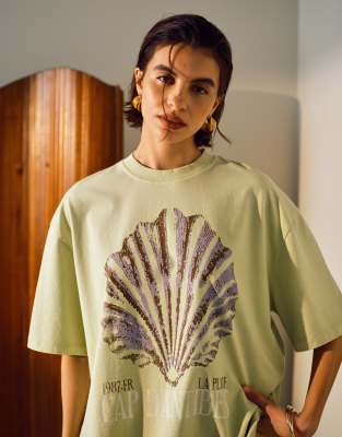Topshop Graphic Cap D'antibes Shell Oversized Tee