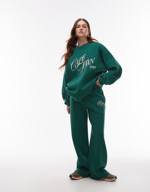 Topshop graphic cape town oversized sweatshirt in dark green