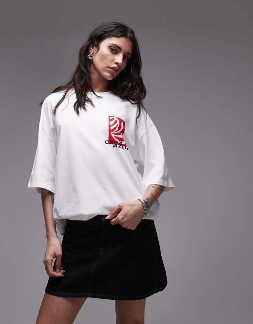 Topshop graphic Casa Azur oversized tee in white