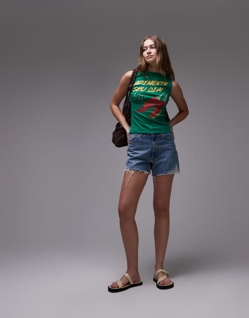 Topshop graphic chili tank in green