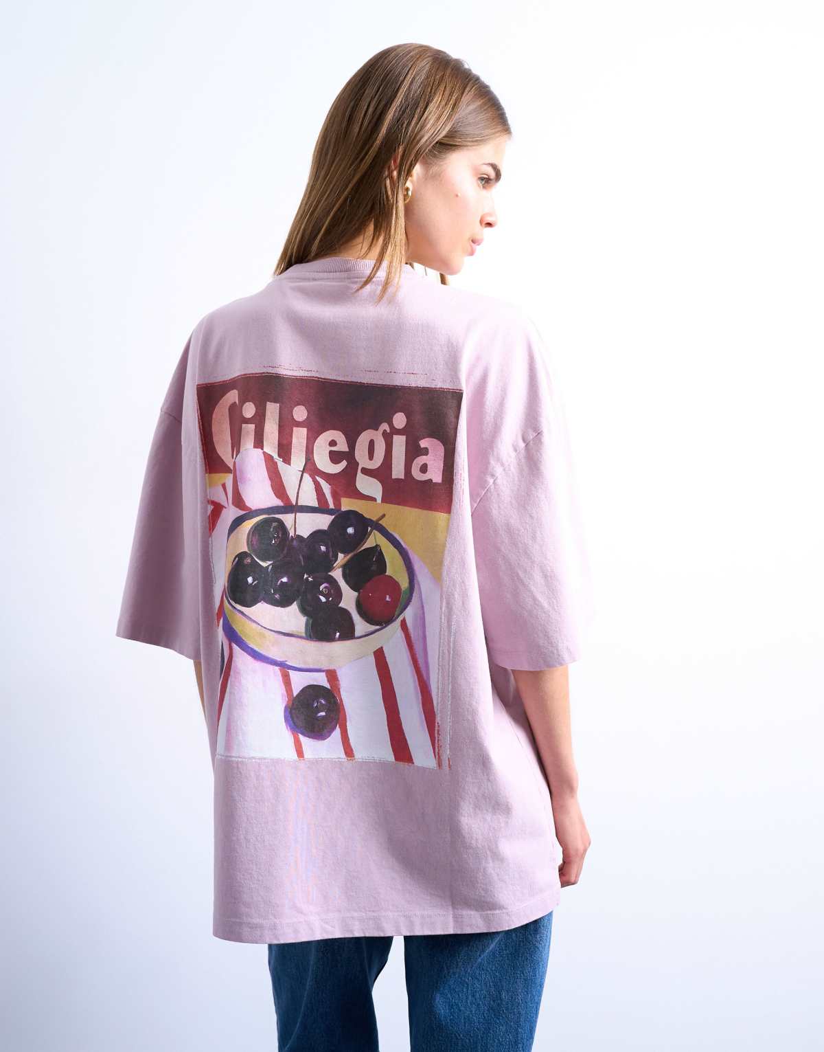 Topshop graphic ciliegia back print oversized tee in pink