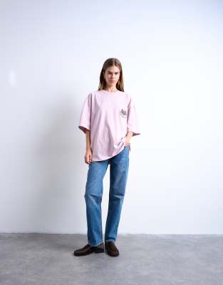 Topshop Graphic Ciliegia Back Print Oversized Tee In Burgundy
