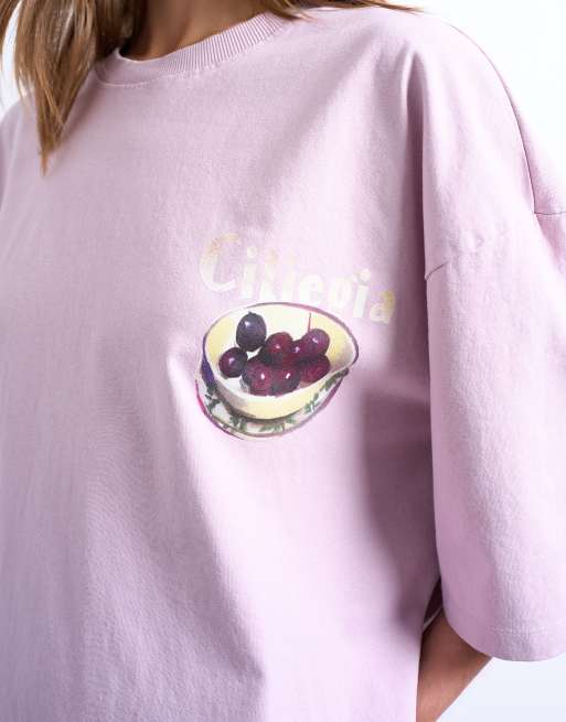 Topshop graphic ciliegia back print oversized tee in pink