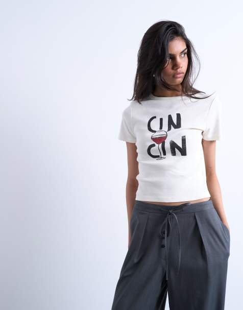 Topshop graphic cin cin baby tee in white - view 1