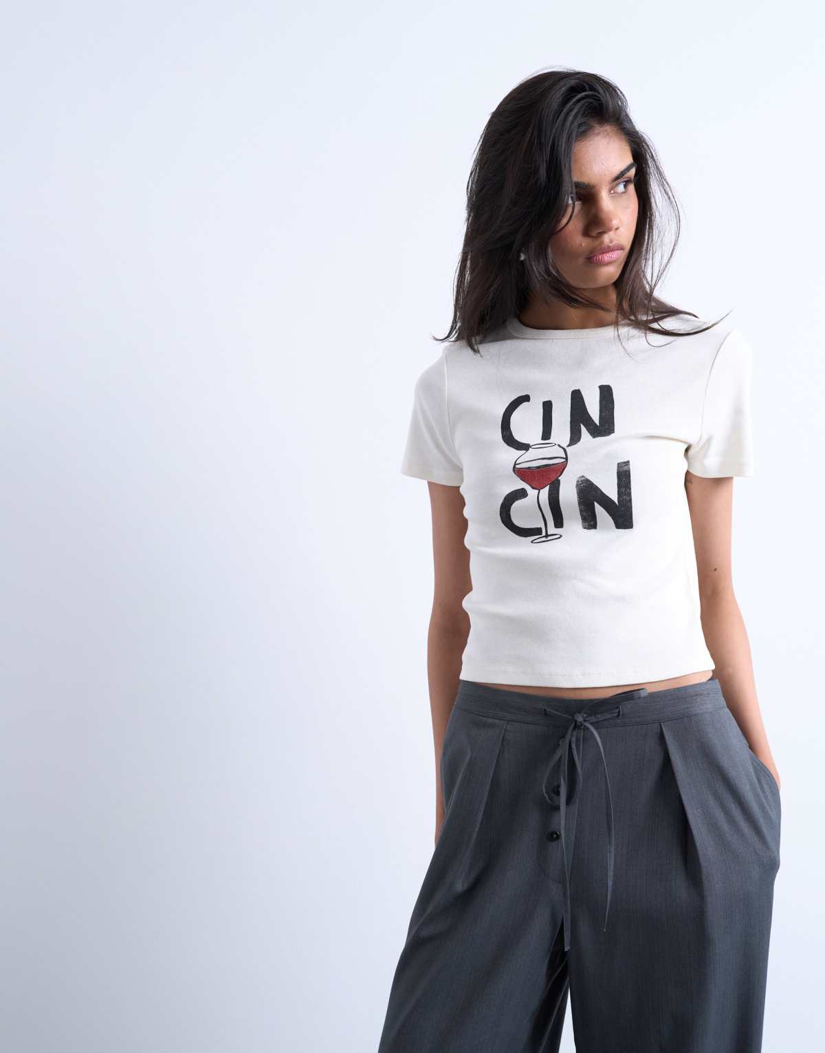Topshop graphic cin cin baby tee in white