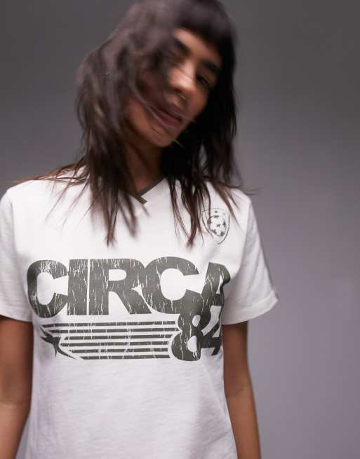 Topshop graphic circa 84 sporty slim tee in ecru 